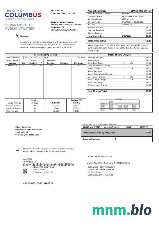 Szablon rachunku za media Biznesowe w USA Ohio City Of Columbus w formatach Word i PDF
